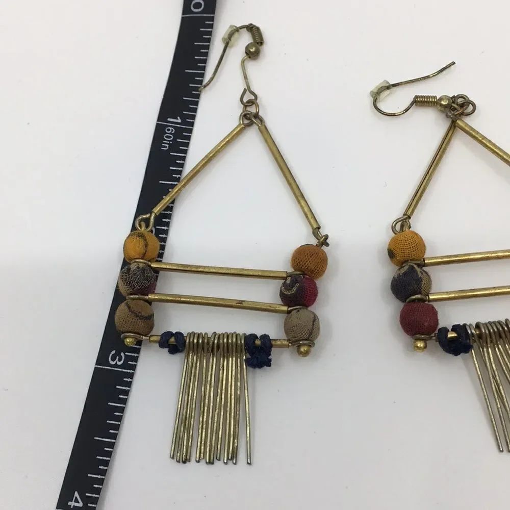 Indian Dangly Triangle Boho Earrings Made of recycled Saris! - Picture 11 of 11